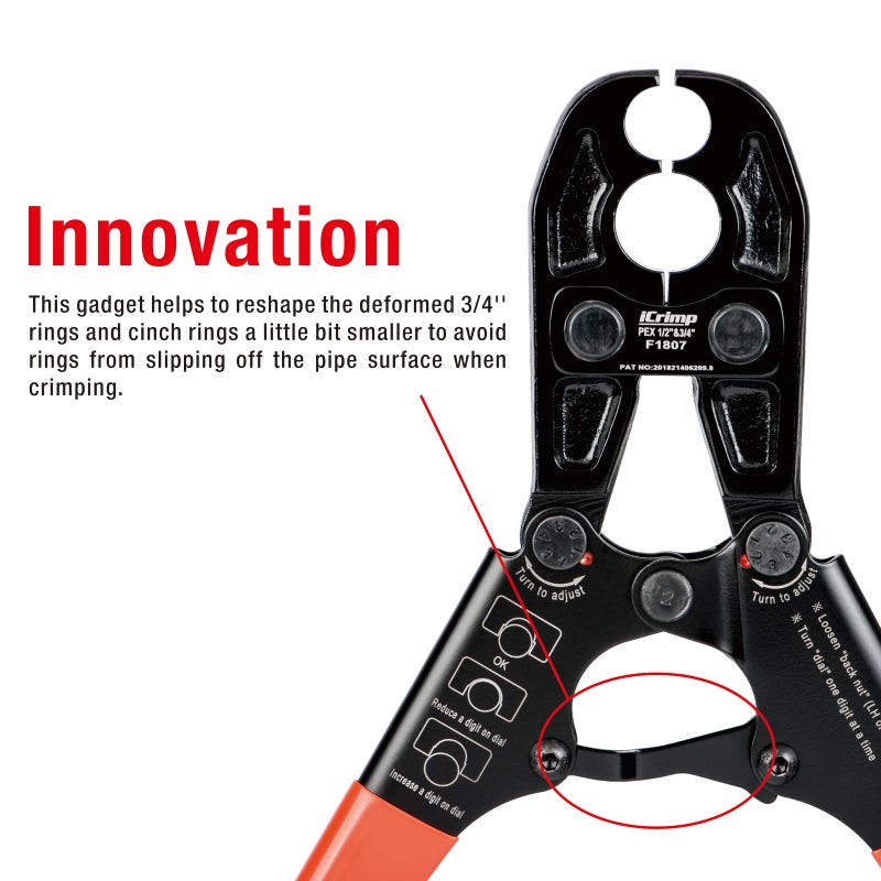 IWISS/iCrimp PEX Pipe Copper Ring Crimping Tool Kit for 1/2 in, 3/4 in Crimp Rings, Meets F1807 Standard (13" Combo PEX Crimper) - Image 3